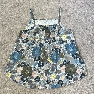 LOFT Blue and Green Floral Camisole with Smocked Bodice